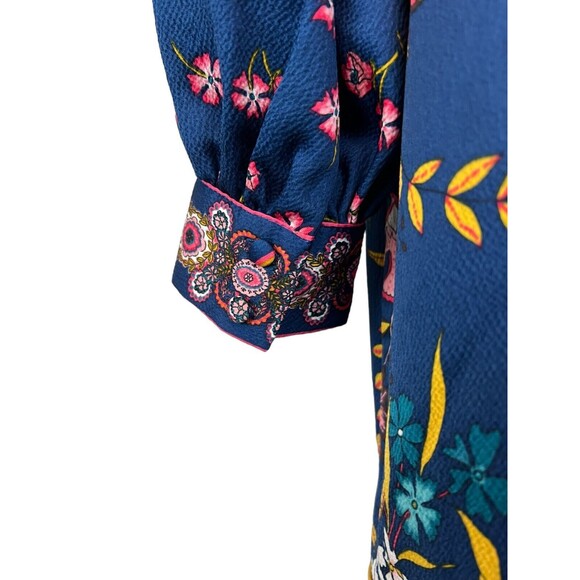 LOFT Petites Dress  Women's Size SP  Blue Wild Flower Print Long Sleeve Shift - Picture 6 of 11